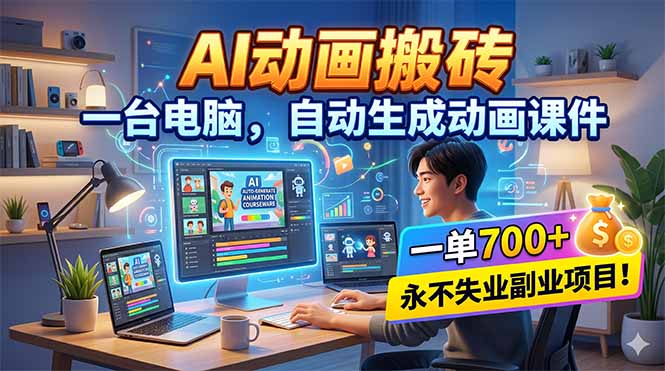 AI动画搬砖，一台电脑，自动生成动画课件，一单800+ 永不失业副业项目！|网创挖金社