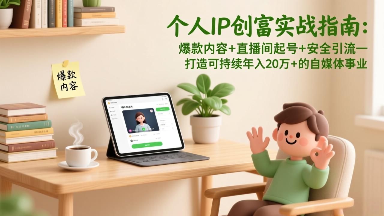 个人IP创富实战指南：爆款内容+直播间起号+安全引流，打造可持续年入20万+的自媒体事业|网创挖金社