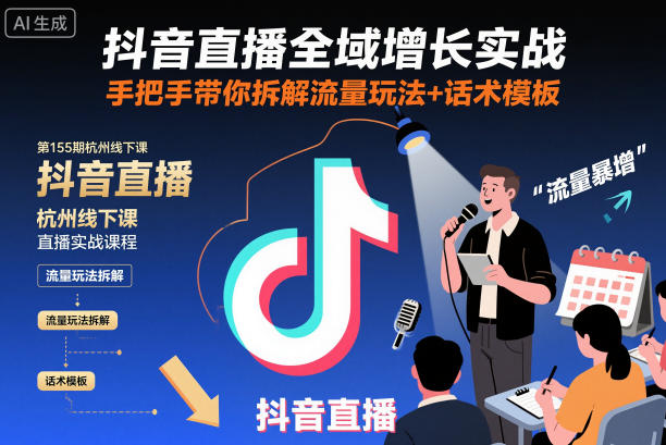 抖音直播全域增长实战第155期杭州线下课，手把手带你拆解流量玩法+话术模板|网创挖金社