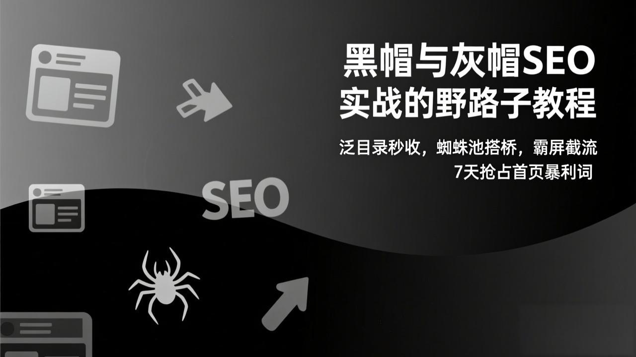 黑帽与灰帽SEO实战的野路子教程:泛目录秒收,蜘蛛池搭桥,霸屏截流,7天抢占首页暴利词|网创挖金社