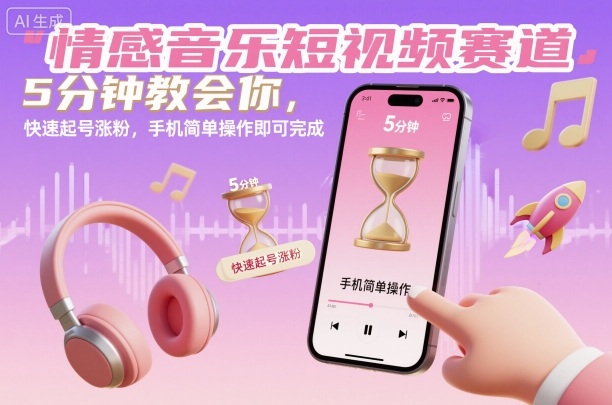 情感音乐短视频赛道，5分钟教会你，快速起号涨粉，手机简单操作即可完成|网创挖金社