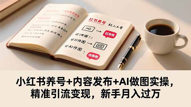 小红书养号+内容发布+AI做图实操，精准引流变现，新手月入过万|网创挖金社