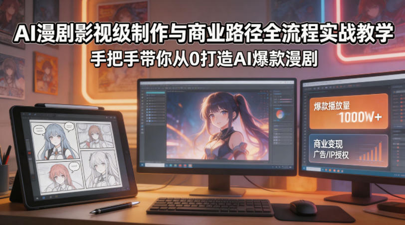 AI漫剧影视级制作与商业路径全流程实战教学,手带你从0打造AI爆款漫剧|网创挖金社