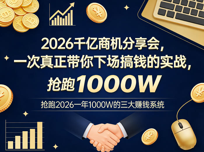 2026千亿商机分享会，一次真正带你下场搞钱的实战，抢跑2026一年1000W的三大賺钱系统|网创挖金社