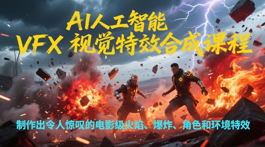 AI人工智能VFX视觉特效合成课程，制作出令人惊叹的电影级火焰、爆炸、角色和环境特效|网创挖金社