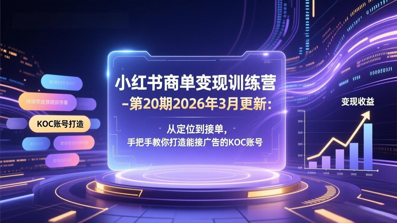 小红书商单变现训练营-第20期26年3月更新：从定位到接单，手把手教你打造能接广告的KOC账号|网创挖金社
