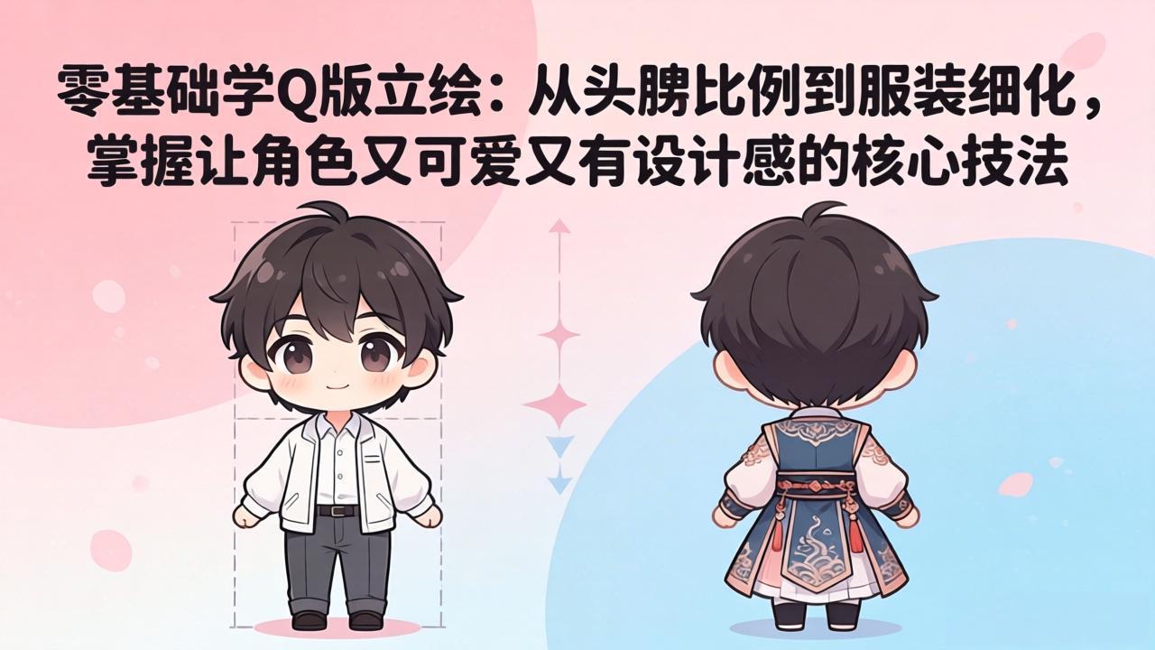 零基础学Q版立绘：从头身比例到服装细化，掌握让角色又可爱又有设计感的核心技法|网创挖金社