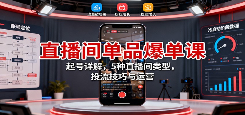 直播间单品爆单课：起号详解，5种直播间类型，投流技巧与运营|网创挖金社