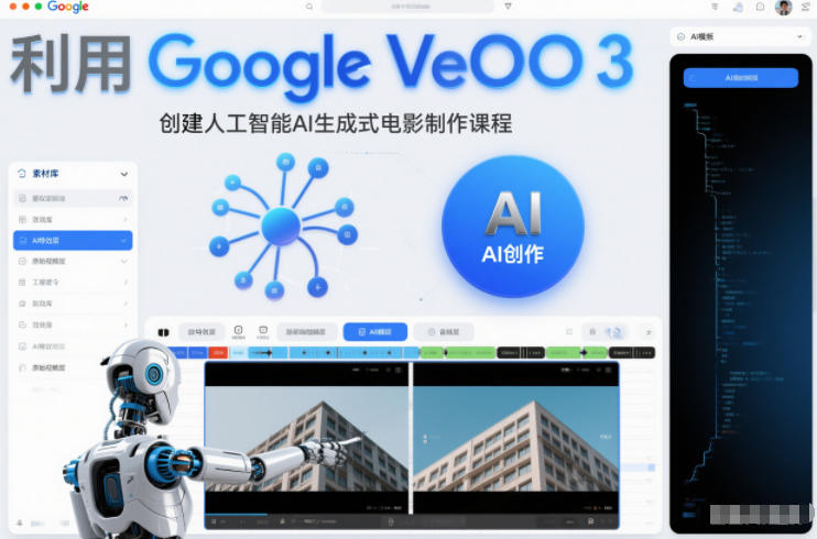 利l用Google Veo 3创建人工智能AI生成式电影制作课程，使用人工智能的力量创建令人惊叹的视频|网创挖金社