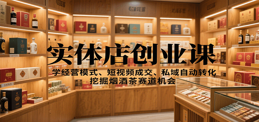 实体店创业课：学经营模式、短视频成交、私域自动转化，挖掘烟酒茶赛道机会|网创挖金社