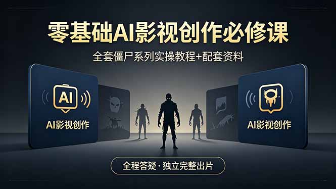 零基础AI影视创作必修课，全套僵尸系列实操教程加配套资料，全程答疑带你独立完整出片|网创挖金社