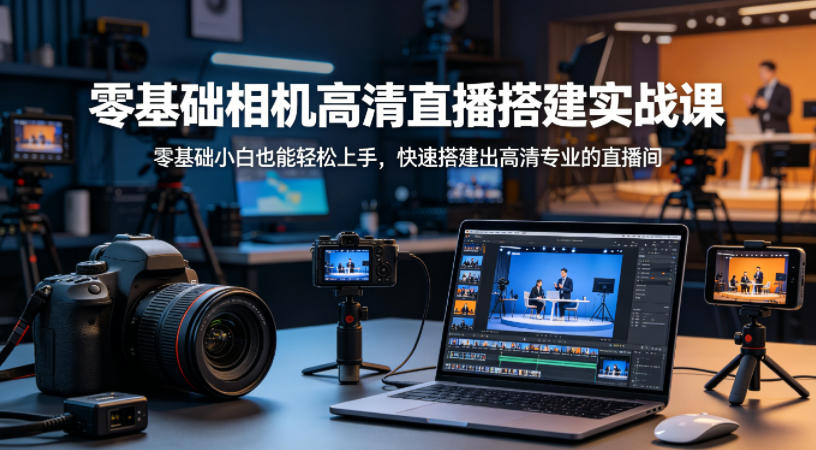零基础相机高清直播间搭建实战课，小白也能轻松上手，快速搭建出高清专业的直播间|网创挖金社