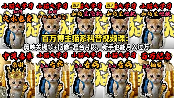 百万博主猫系科普视频课：剪映关键帧+抠像+复合片段，新手也能月入过万|网创挖金社