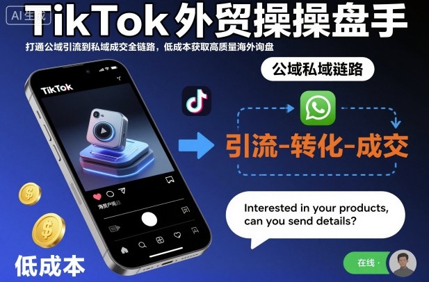 TikTok外贸操盘手，打通公域引流到私域成交全链路，低成本获取高质量海外询盘|网创挖金社