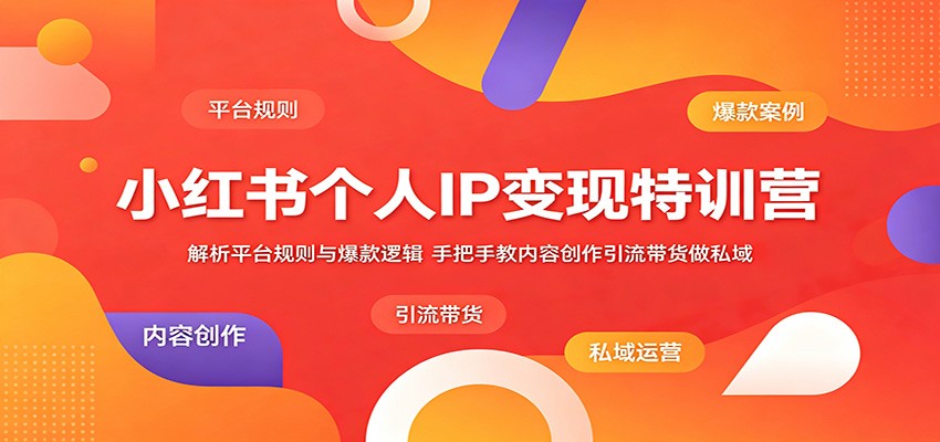 小红书个人IP变现特训营：解析平台规则与爆款逻辑，手把手教内容创作引流带货做私域|网创挖金社