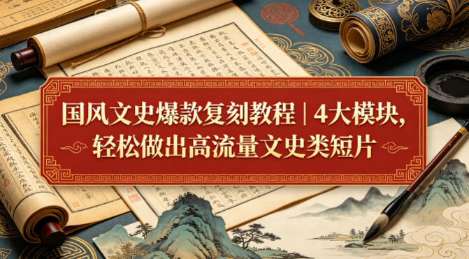 国风文史爆款复刻教程|4大模块,轻松做出高流量文史类短片|网创挖金社