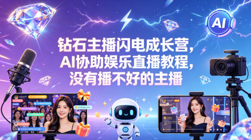 钻石主播闪电成长营，Al协助娱乐直播教程，没有播不好的主播|网创挖金社