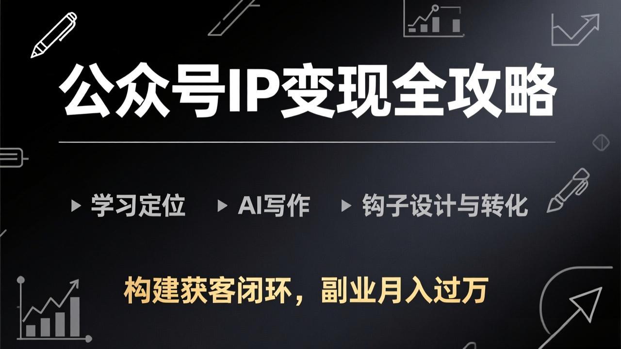 公众号IP变现全攻略-更新,学习定位、AI写作、钩子设计与转化,构建获客闭环,副业月入过万|网创挖金社