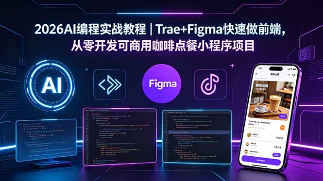 2026AI编程实战教程｜Trae+Figma快速做前端，从零开发可商用咖啡点餐小程序项目|网创挖金社