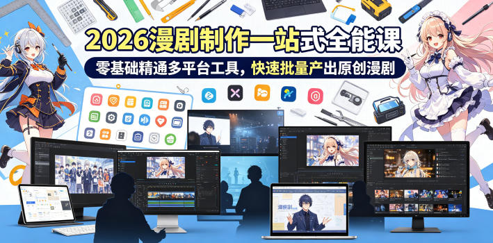2026 AI漫剧制作一站式全能课，零基础精通多平台工具，快速批量产出原创漫剧|网创挖金社