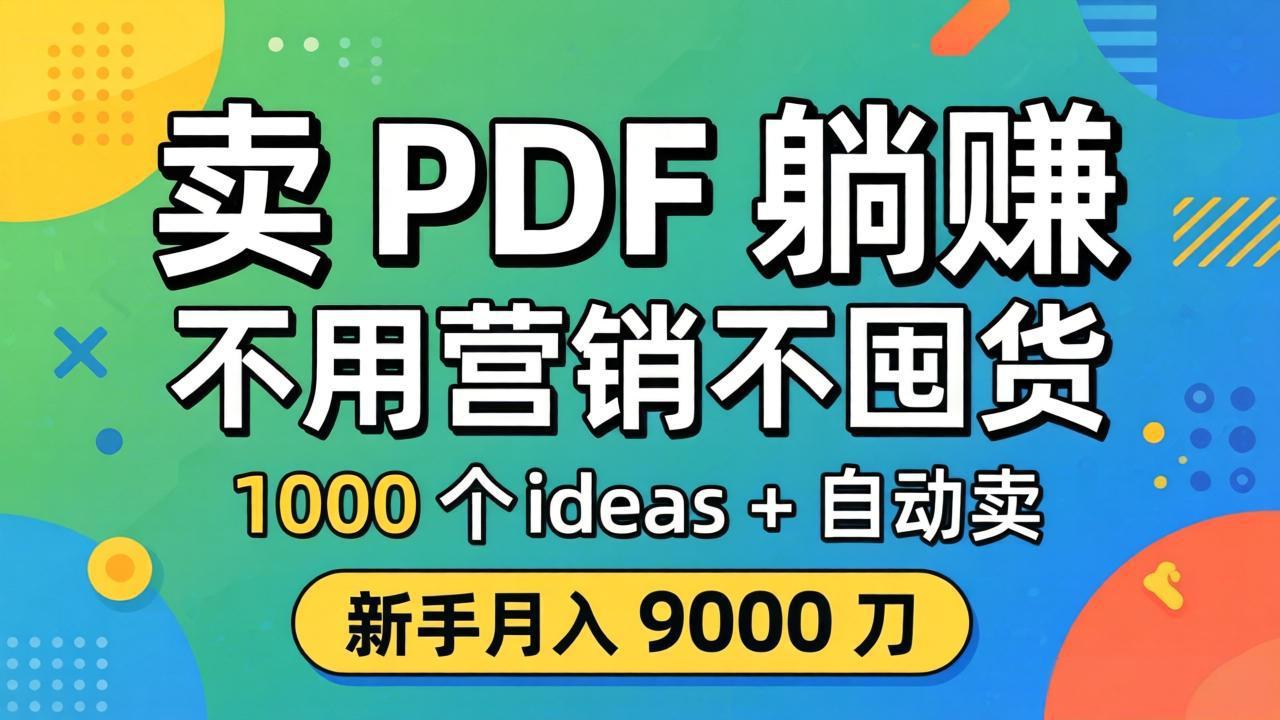 卖 PDF 躺赚?不用营销不囤货,1000 个 ideas + 自动卖,新手月入 9000 刀【原创双语字幕】|网创挖金社