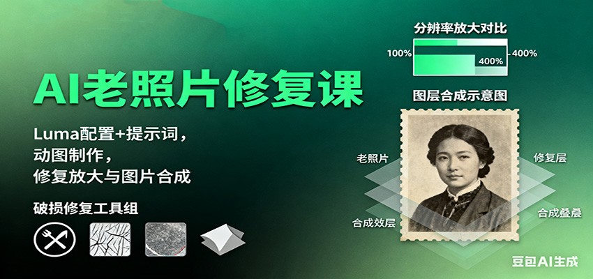 AI老照片修复课：Luma配置+提示词，动图制作，修复放大与图片合成|网创挖金社