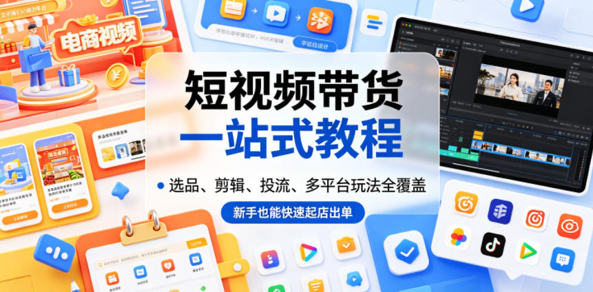 短视频带货一站式教程,选品、剪辑、投流、多平台玩法全覆盖,新手也能快速起店出单|网创挖金社