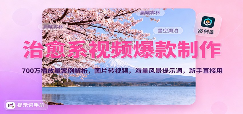 治愈系视频爆款制作，700万播放量案例解析，图片转视频，海量风景提示词，新手直接用|网创挖金社