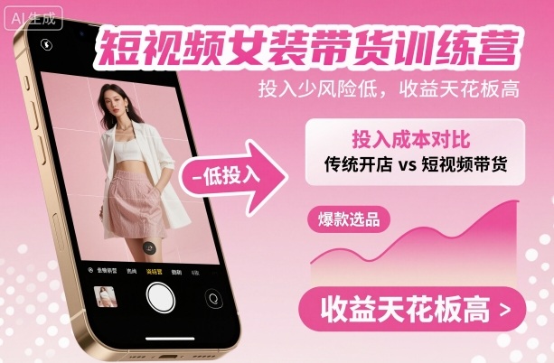 短视频女装带货训练营，投入少风险低，收益天花板高|网创挖金社