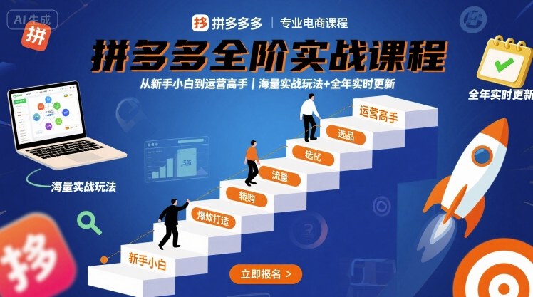 拼多多全阶实战课程，从新手小白到运营高手，海量实战玩法+全年实时更新【2025年10月更新】|网创挖金社