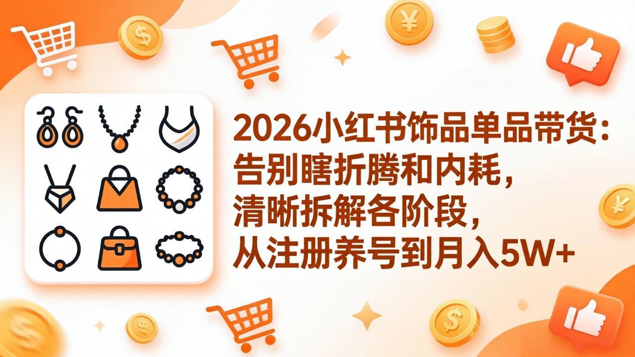 2026小红书饰品单品带货：告别瞎折腾和内耗，清晰拆解各阶段，从注册养号到月入5W+|网创挖金社