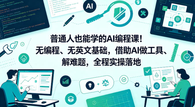 普通人也能学的AI编程课!无编程、无英文基础,借助AI做工具、解难题,全程实操落地|网创挖金社