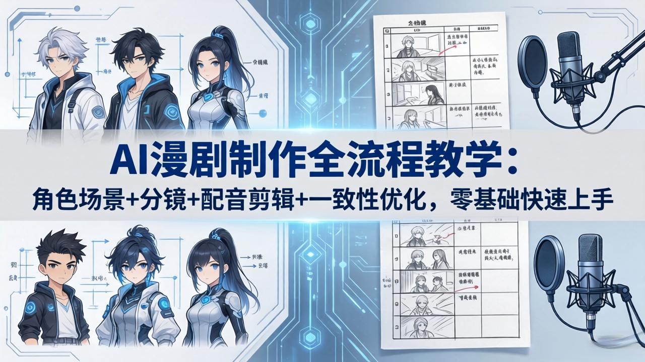 AI漫剧制作全流程教学：角色场景+分镜+配音剪辑+一致性优化，零基础快速上手|网创挖金社