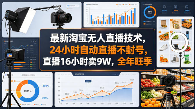 最新淘宝无人直播技术，24小时自动直播不封号，直播16小时卖9W，全年旺季【揭秘】|网创挖金社