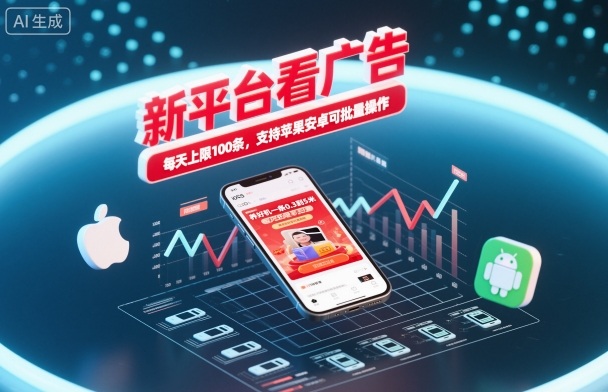新平台看广告，养好机一条0.3到5米，每天上限100条，支持苹果安卓可批量操作|网创挖金社