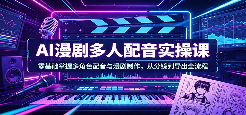 AI漫剧多人配音实操课：零基础掌握多角色配音与漫剧制作，从分镜到导出全流程|网创挖金社