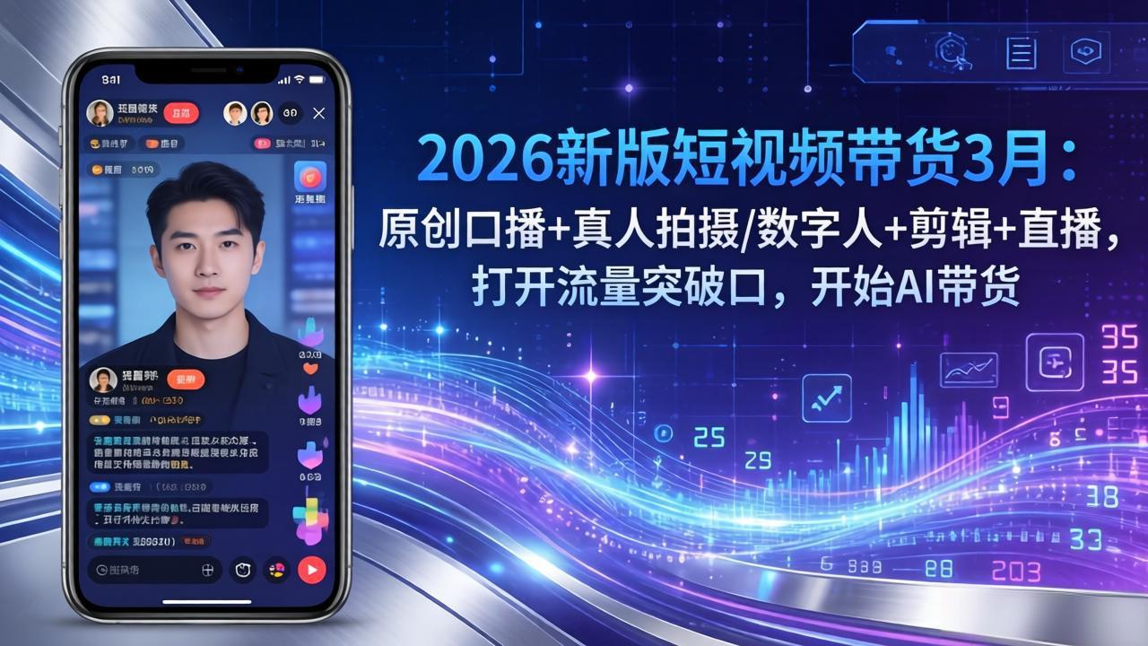 2026新版短视频带货3月：原创口播+真人拍摄/数字人+剪辑+直播，打开流量突破口，开始AI带货|网创挖金社
