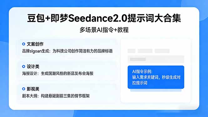豆包+即梦Seedance2.0提示词大合集：多场景AI指令+教程，解锁文案、设计、影视高效创作|网创挖金社