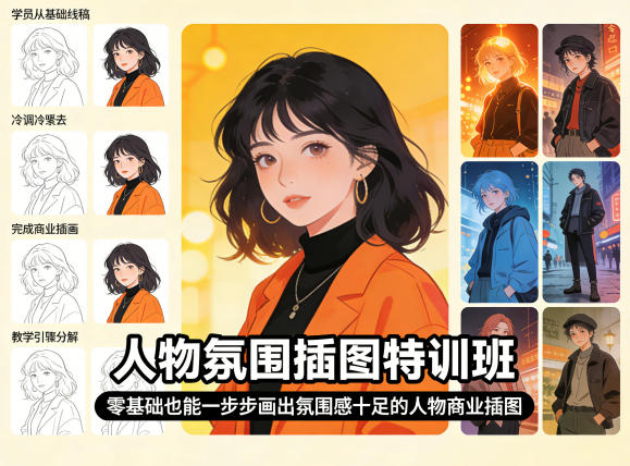 人物氛围插图特训班，零基础也能一步步画出氛围感十足的人物商业插图|网创挖金社