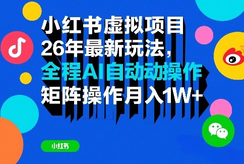 小红书虚拟项目26年最新玩法，全程AI自动操作，矩阵操作月入1W＋【揭秘】|网创挖金社
