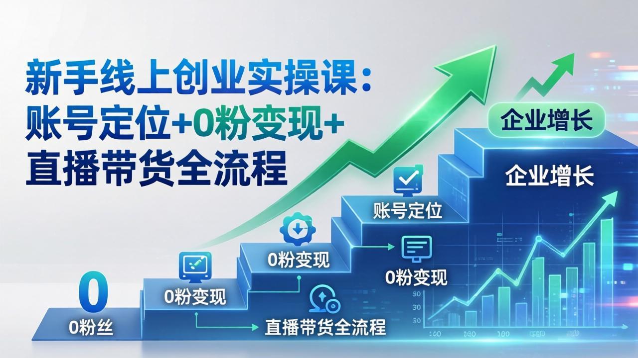 新手线上创业实操课：账号定位+0粉变现+直播带货全流程，企业用户增长一步到位|网创挖金社