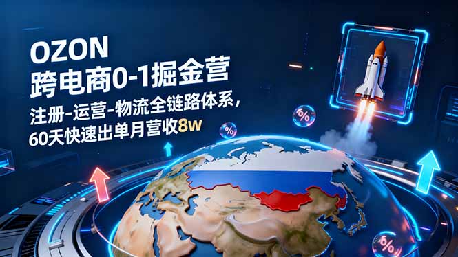 OZON跨境电商0-1掘金营：注册-运营-物流全链路体系，60天快速出单月营收8w|网创挖金社