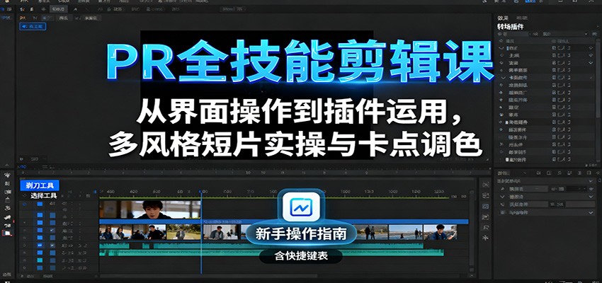 PR全技能剪辑课：从界面操作到插件运用，多风格短片实操与卡点调色|网创挖金社