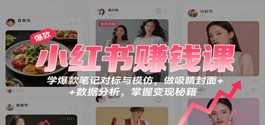 小红书赚钱课：学爆款笔记对标与模仿，做吸睛封面 + 数据分析，掌握变现秘籍|网创挖金社