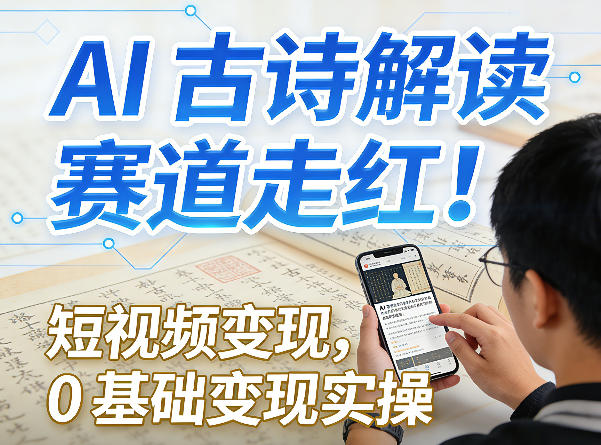 AI古诗解读赛道走红!短视频变现,0基础变现实操|网创挖金社