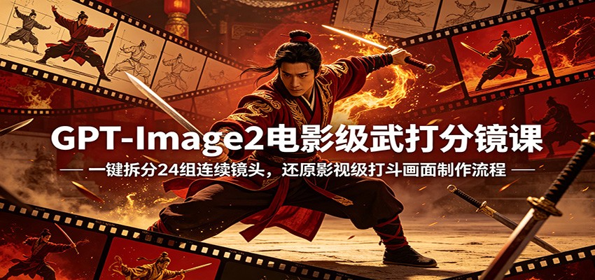 GPT-Image2电影级武打分镜课：一键拆分24组连续镜头，还原影视级打斗画面制作流程|网创挖金社