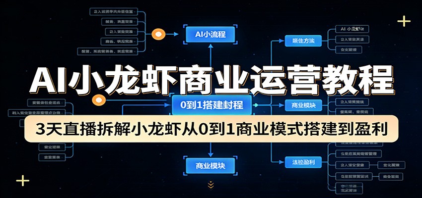 AI小龙虾商业运营教程：3天直播拆解小龙虾从0到1商业模式搭建到盈利|网创挖金社