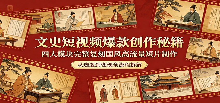 文史短视频爆款创作秘籍：四大模块完整复刻国风高流量短片制作|网创挖金社