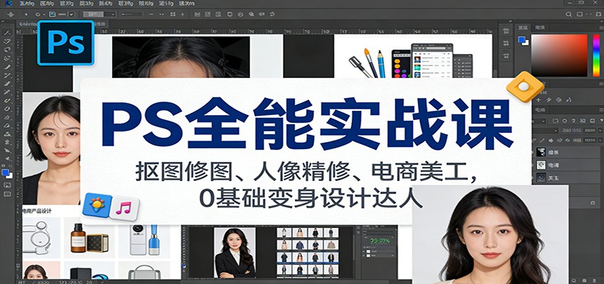 PS全能实战课：抠图修图、人像精修、电商美工，0基础变身设计达人|网创挖金社