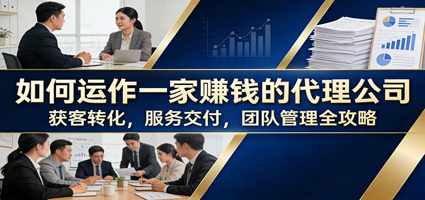 如何运作一家赚钱的代理公司：获客转化，服务交付，团队管理全攻略|网创挖金社